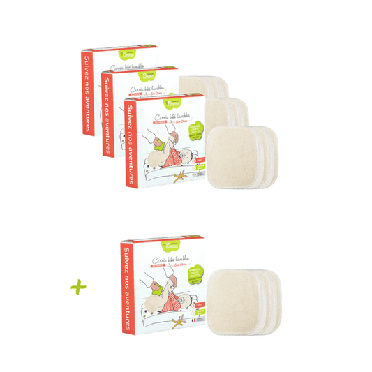 Lot de 20 lingettes lavables bébé en coton bio avec 5 offertes, idéal pour remplacer les cotons jetables. Made in France, zéro déchet. Entrepris locale, responsable, solidaire