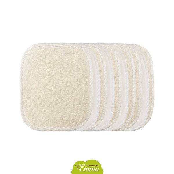 Carrés démaquillants lavables en coton beige, parfaits pour une routine beauté durable et zéro déchet avec le Kit Eco Belle Mini.
