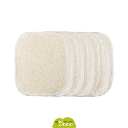 Carrés démaquillants lavables en coton beige, parfaits pour une routine beauté durable et zéro déchet avec le Kit Eco Belle Mini.