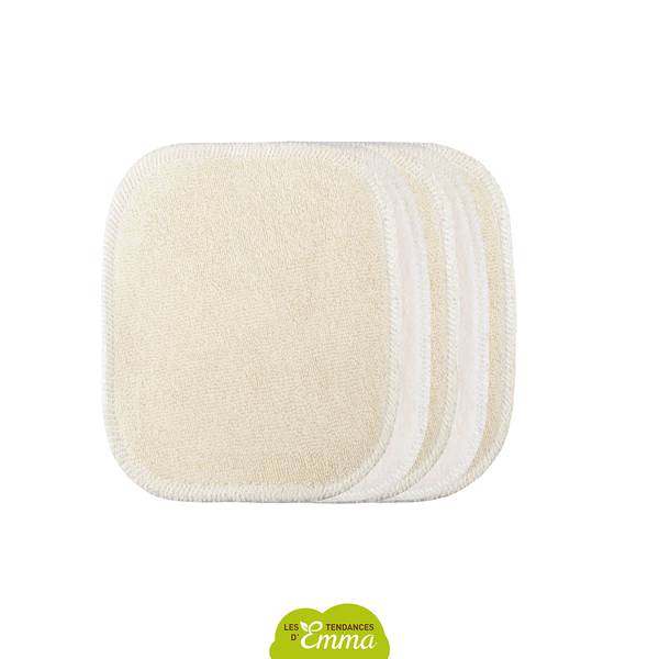 Lot de 5 lingettes lavables bio pour bébé en bambou écru, fabriquées en France par Les Tendances d'Emma.