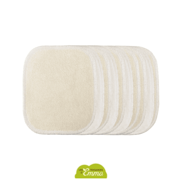Lot de carrés bébé lavables en tissu doux, inclus dans le Kit Eco Chou Mini, une solution écologique pour les soins de bébé.
