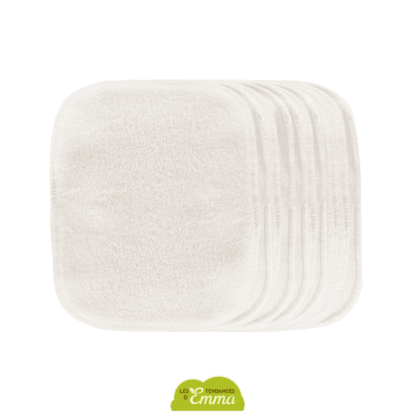 Lot de lingettes lavables bébé en coton blanc, réutilisables et adaptées pour une routine zéro déchet.