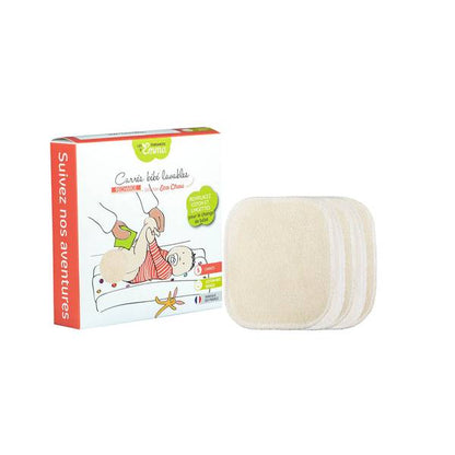 Boîte et lot de 5 lingettes lavables bio écrues pour bébé, collection Eco Chou, fabriquées en France par Les Tendances d'Emma.